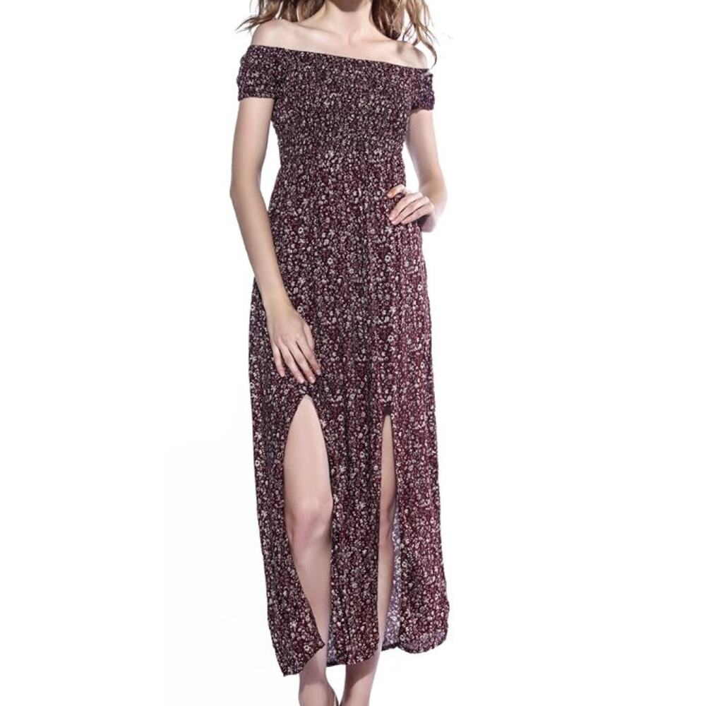 Womens Size XL Summer Maxi Dress Slit Split Boho Off Shoulder Long Beach Dress